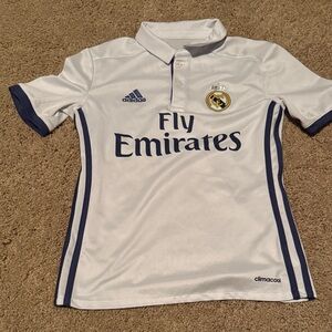 Ronaldo Real Madrid Adidas Kids small White and Navy Soccer Jersey